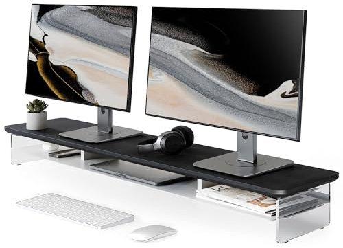 Fenge Support Écran PC Acrylique, Réhausseur Écran PC Bureau Bois et Métal, Adapté aux Ordinateurs, Écrans, TV, Ordinateurs, Imprimantes (Noir, 108cm)