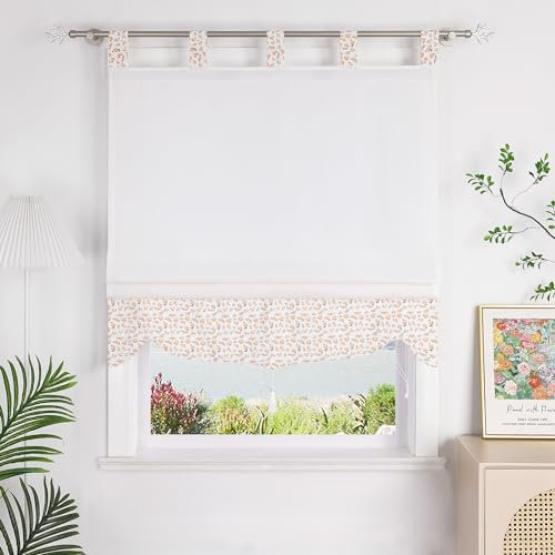 SCHOAL Raffrollo mit Schlaufen Raffgardine Blickdicht Gardine ohne Bohren Vorhang mit Blumen 1 Stück BxH 120x140 cm Orange