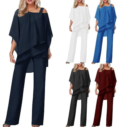 AMDOLE Ensemble Femme 2 Pièces Chic Et Elegant Pantalon Lin Été Costume Lâche Irréguliers À Bretelles Unilatérales de Couleur Unie Chemise Et Taille Haute Costume En Tulle Décontracté