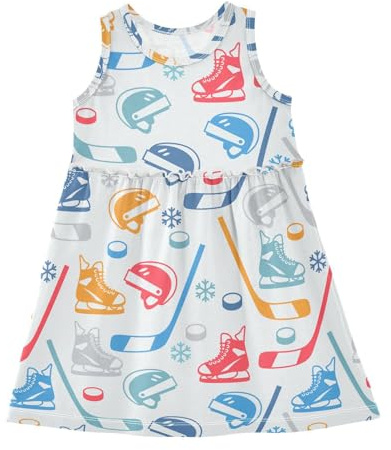Ollabaky Sports Hockey Girls Sleeveless Dress Tank Party Dress Casual Play Sundress for Toddler Little Girl, 6Y Multi