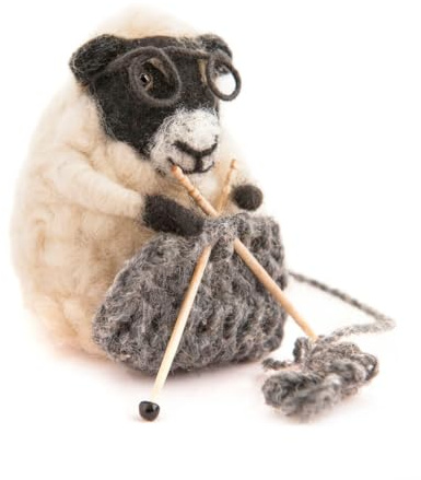 Sew Heart Felt | Hand-Felted Knitting Nora Sheep | Organic Wool Home Decor | Fair Trade Plush Animal Ornament | Gift for Any Occasion | Perfect for New Spaces & Home Accessories