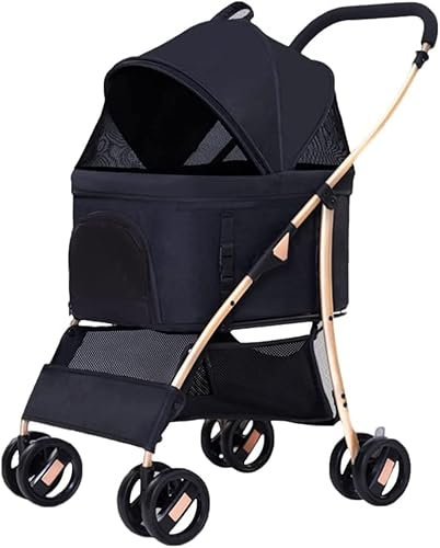 Hundebuggys für kleine und mittelgroße Hunde, Reise- und Großraum-Katzenbuggy, Outdoor-Haustierbuggy mit 4 Rädern, leicht, zusammenklappbar, abnehmbarer Hundebuggy (gelb) (Nero)