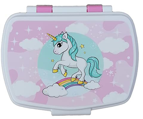 CARTOON Portamerenda in plastica riutilizzabile, portapranzo, contenitore per il pranzo scuola tempo libero (Unicorno)