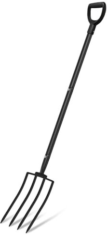 MANXRKUI Fourche à lancer pour jardin, fourche à 4 dents robuste avec poignée en métal, fourche de jardinage de 114,3 cm, fourche de jardinage en acier forgé pour compostage, transplantation, aération
