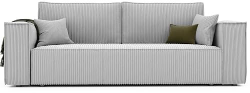 GREKPOL Schlafsofa mit Bettkasten 240x105 - Cord Hellgrau Sofa mit schlaffunktion - Couch mit Schlaffunktion - Sofa 3 Sitzer - Wohnzimmer Couch - Schlafcouch
