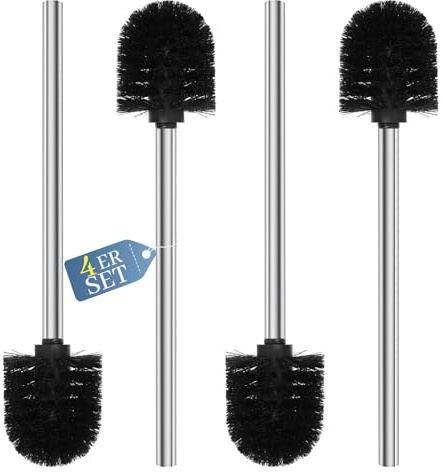 WC-Bürste 7,5cm Schwarz 4er Set | Edelstahl Toilettenbürste mit Wechselkopf