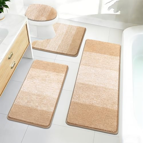 Bsmathom Badezimmerteppich-Set, 4-teilig, mit WC-Bezug, weich, saugfähig, rutschfeste Badematten, maschinenwaschbar, Badezimmerteppiche mit U-förmiger Kontur, WC-Vorleger, Orange