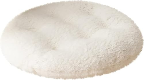 Soft Faux Fur Round Chair Cushions - Thickened Sherpa Fleece Seat Cushion Memory Foam Non Slip Tufted Plush Chair Pad for Dining Chair Office Student Teacher Stools Floor Cushion (40*40cm,White)