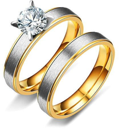 Bishilin Paarringe für Sie und Ihn Set mit Gravur, Eheringe Edelstahl 4MM Matt mit Zirkonia Partnerringe Freundschaftsringe Personalisiert Damen Gr.55 (17.5) & Herren Gr.60 (19.1)