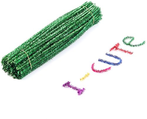 500 Stück Pfeifenreiniger Glitzer Chenilledraht Grün 30cm Bunt Biegeplüsch Weihnachten Chenille Stiele Lametta Pfeiffenputzerdraht zum Basteln für Kinder DIY Kreatives Kunst Hochzeit Party