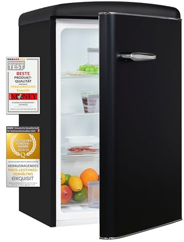 Exquisit Retro Vollraumkühlschrank RKS120-V-H-160E mattschwarz | Nutzinhalt: 122 L | Ohne Gefrierfach