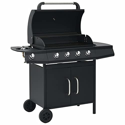 Homgoday Barbecue à Gaz 4+1 Zones de Cuisson Noir Acier, Barbecue Grill d'Extérieur, BBQ à Charbon Smoker Fumoir pour Viande, Poisson, Fromage Cuisine extérieure