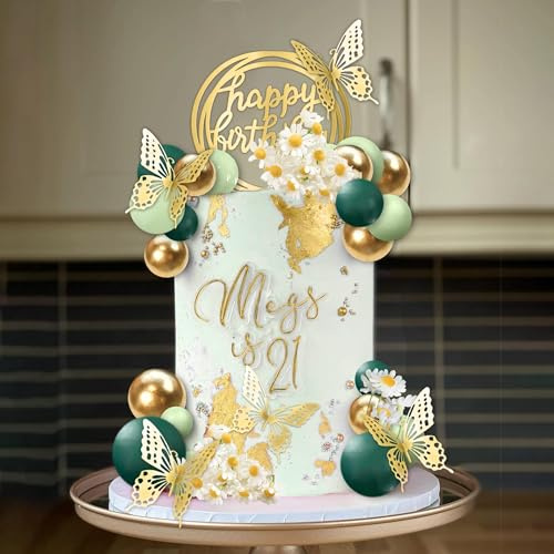 Kugeln tortendeko 43 PCS Schmetterling und Blumen Tortendeko Kugeln, Boho Stil für Babyparty, Hochzeit, Geburtstag und Party (Grün)