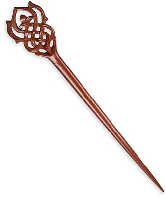 Handgefertigte Haarnadel aus Holz mit keltischem Knoten – 18 cm Haarstab Dunkelbraun – Glatt poliert – Stabiler Duttstab für Hochsteckfrisuren – Keltischer Haarschmuck