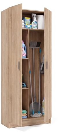 duehome | Armario Multiusos, Escobero, 2 Puertas, Modelo Multi Useful, Acabado en Color Roble Canadian, Medidas: 73 cm (Ancho) x180 cm (Alto) x 37 cm (Fondo)