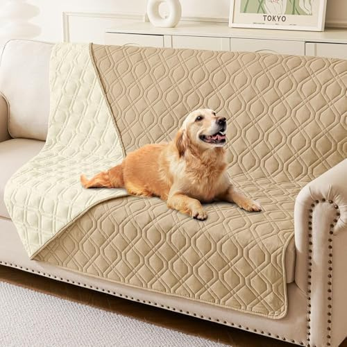 Homaxy Hundfilt vattentät, hundmatta utomhus, tvättbar, vändbar filt, hundfilt, mjuk kattfilt för soffa, eller säng på vägen (205 x 130 cm, kamel + beige)