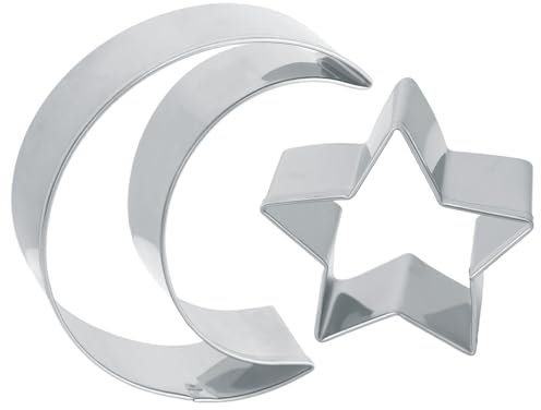 Gosknor Set di Formine per Biscotti a Forma di Stella e Luna, in Acciaio Inox Formine Biscotti a Forma Luna Stella Stampi Tema Cielo Notturno per Pasticceria Torte Fondente