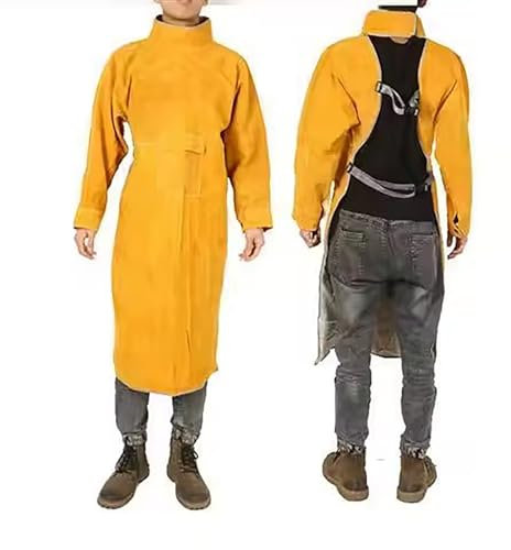 Leather Apron, Leather Apron with Tool Pockets Heavy Duty Welding Apron for Men Women Heat Resistant Work Shop Supplies,Yellow,120cm