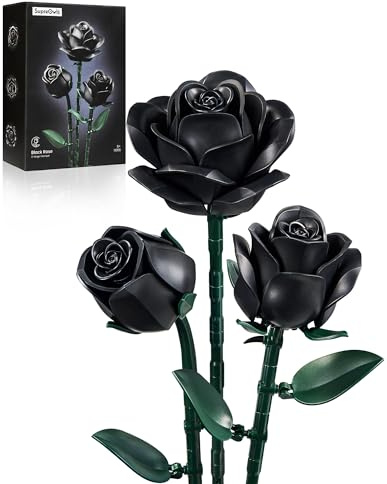 Millionspring Schwarzer Rosenstrauß-Bausatz mit 3 schwarzen künstlichen Rosen, Geschenke für Ihn Sie zum Valentinstag, Geburtstag, Jahrestag, Halloween, Muttertag, Weihnachten, Schwarz