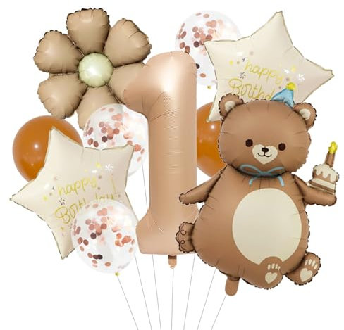 ParPix 10 Stück Bär Luftballon 1. Geburtstag Deko, Ballon Geburtstagsdeko 1 Jahr Junge Mädchen,Bären Ballon 1 Geburtstags Junge Deko,Folienballon 1 Geburtstag Deko,Luftballon Erster Geburtstags Jungen