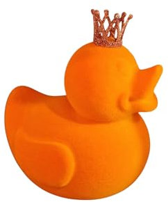 degawo Deko-Ente in Orange mit Glitzerkrone - Beflockte Dekofigur aus Kunststoff, 19 x 15 x 21 cm - Stilvolle Osterdeko oder Frühlingsdeko für Regal, Fensterbank, Kommode oder Eingangsbereich
