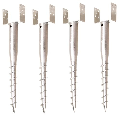 Aqbau® Lot de 4 supports de poteau en U de 140 mm à visser, douille de sol à visser, ancrage au sol, piquet de terre, ancrage de poteau