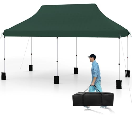 COSTWAY Gazebo Pieghevole da Giardino 3 x 6m, Gazebo Pop-up con Borsa da Trasporto, Regolabile in Altezza, per Feste (Verde)