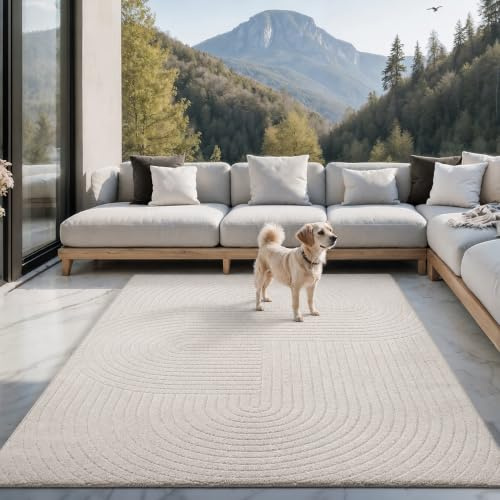 the carpet Santo Plus Outdoor Teppich – Creme, 300 x 400 cm – Wetterfest & Pflegeleicht, Balkon Teppich, Terrasse & Garten, Flachgewebe Indoor & Outdoor, Modern für Wohnzimmer & Schlafzimmer