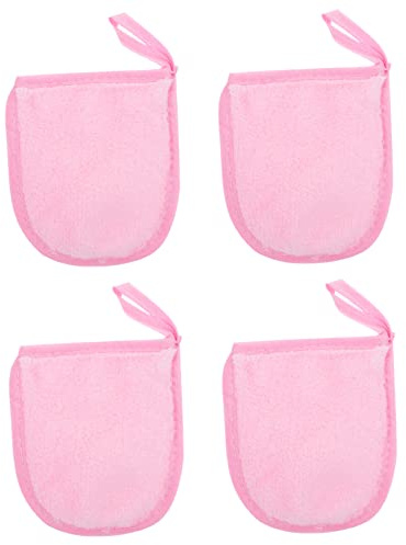 PACKOVE Face Cleaning Gloves Makeup Removal Puff 4pcs 12.5x10cm Pink Facial Cleansing Mitts Suitable for Travel and Daily Skin Care
