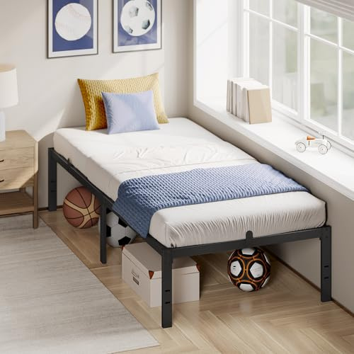 VASAGLE Single Metal Bed Frame, 90 x 190 cm, Under-Bed Space, Modern Style, for Guest Room, Easy Assembly, Ink Black RMB151BD01