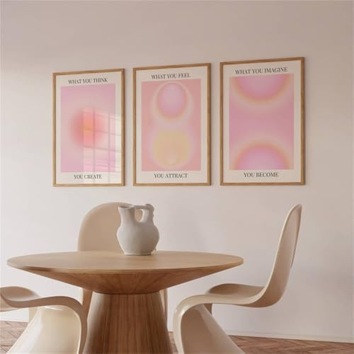 AQCQDQ 3er Rosa Poster Set, Rosa Aura Bilder Zimmer Deko, Poster Aesthetic, Leinwand Bilder Set, Wandposter für Wohnzimmer, Schlafzimmer Dekoration, Ohne Rahmen (30 * 40 cm)