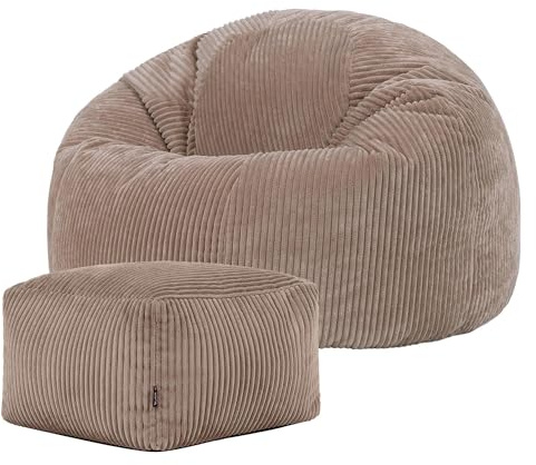 icon Kingston bönpåse med fotpall, mockabrun, stor vuxen bönpåse stol med fyllning ingår, bekväm stol, puff fotpall, vardagsrumsmöbler, sovrumsmöbler