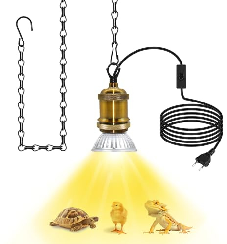 WPQIUZS Schildkröte Wärmelampe, E27 Keramik Basis mit 2.8M Kabel und 1M Ketten, Reptilien Terrarium Lampe, UVA UVB Reptilien Heizlampe, Terrarium Wärmelampe, Pendelleuchte(Keine Glühbirne)