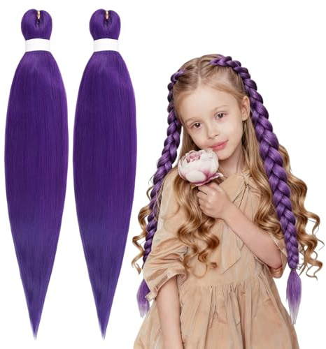 2 Paquetes Extensiones para Trenzas Moradas, Pelo Sintético para Trenzas de 30 Pulgadas, Cabello Morado para Trenzar para Estilos Creativos y Cosplay