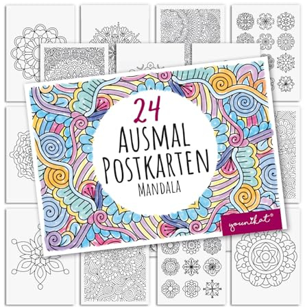 younikat 24 Stück Postkarten Mandala zum Ausmalen DIN A6 - you0195 | zum Selbstgestalten, Geschenk-idee Entspannung Muster, Kinder Erwachsene, für Freunde, handgemachten Grüßen, als Dankeschön