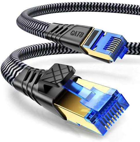 NORSHY Cat 8 Cable Ethernet 6m, Cable de Red Alta Velocidad 40Gbps 2000MHz S/FTP Trenzado Plano Cable Lan Conector RJ45 Cable Internet para PS5/PS4, Xbox,TV,Box, Router, PC, Módem