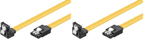goobay 93946 Câble de données S-ATA pour HDD, SDD, 6 Gbits SATA type L mâle vers SATA type L mâle coudé à 90°, jaune, 0,2 m (Lot de 2)