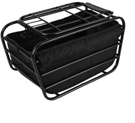 Emiif Front Mount Bicycle Basket for Electric Bike or Scooter, Carbon Steel Pet Carrier 38x23x21.5cm with Clip Cover(Lined)