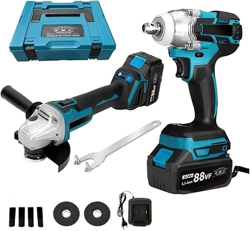 Kit Completo Professionale Fai da Te 2 in 1 con Trapano Avvitatore ad Impulsi Svita Bulloni a Batteria, Smerigliatrice Angolare a Batteria 88v