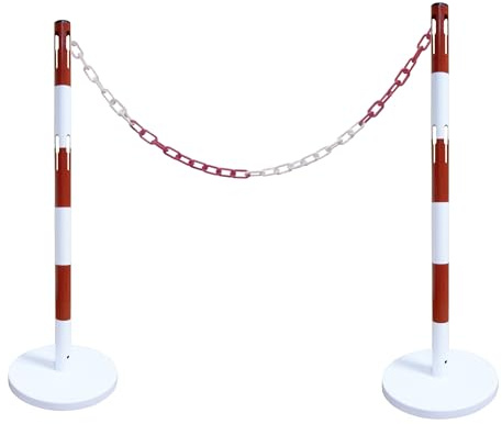 Kit de 2 poteaux acier rouge/blanc avec 2m de chaine