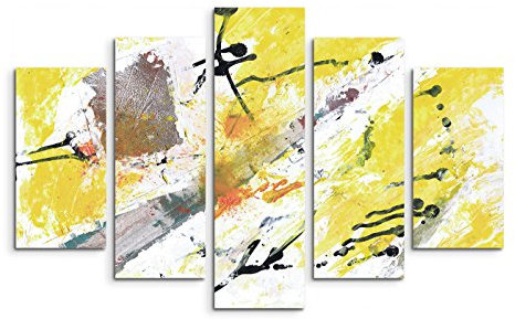 Paul Sinus Art 5 teiliges Wandbild auf Leinwand (Gesamt: H: 100cm B: 160cm) Keilrahmenbild Canvas Fotodruck Leinwandbild Leinwanddruck Kunstdruck Wandbild grün weiß schwarz Striche