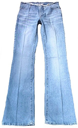 Fornarina Pantalones vaqueros para mujer, color azul, con flecos, para playa, club, coqueteo, diseño de estrella de rock, pantalones acampanados con corte de bota W27, L34, azul