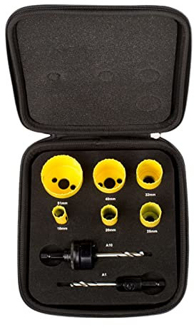 Starrett Bi-metal Hole Saw Kit - 8-Piece KFC06021 Fast Cut Electricians Hole Cutter Kit with Arbors - Compatible with Bosch Dewalt Hitachi Festool Milwaukee