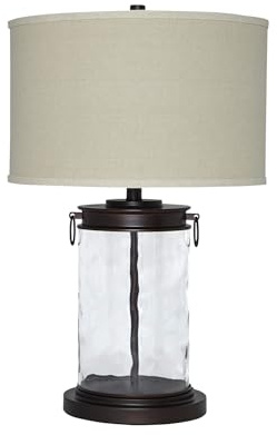 Ashley Furniture Signature Design - Tailynn Farmhouse Glass Table Lamp - Clear and Bronze Finish