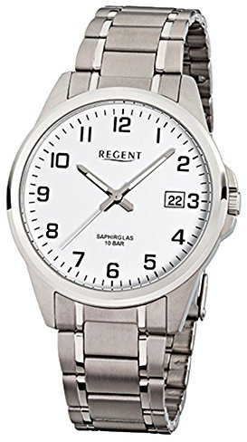 Regent Herren-Armbanduhr Elegant Analog Titan-Armband silber Quarz-Uhr URF925