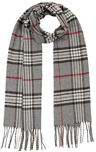 Lipodo Karo Cashmink Winterschal für Damen/Herren (30 x 180 cm) - Karoschal Made in Germany - Hautfreundlicher Fransenschal - Schal mit Fransen Herbst/Winter grau