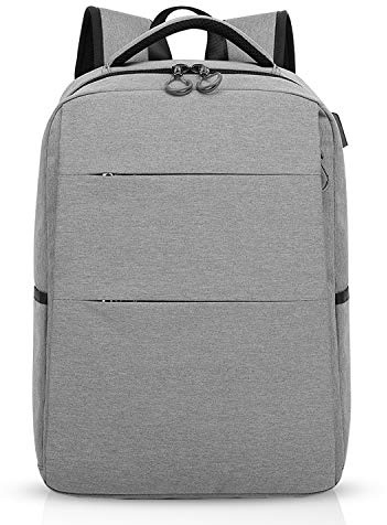 FANDARE 15,6 tum smal bärbar ryggsäck med USB-laddningsport, vattentät ryggsäck för herr, dam, resor, camping, skola, ryggsäck i polyester, grå, L, Fritidsryggsäck