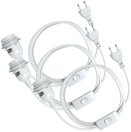 EAZY CASE - 3x Lampenfassung E27 mit Kabel [MIT SCHALTER] - Fassung E27 mit Kabel - Lampenfassung mit Schalter - Lampenkabel mit Fassung - Glühbirne mit Kabel - Lampenfassung mit Stecker - Für Lampen