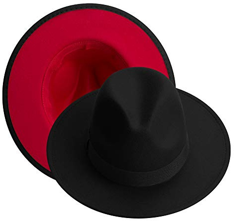 KUJUHA Fedora hattar för män/kvinnor filt Fedorahattar två toner brett brätte Fedora hattar ranchhatt, Svart och röd, S-M