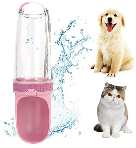 PJDDP Bouteille Portable Dog 500 ML d'eau, Chiens Voyage Bouteille d'eau Pet Distributeur d'eau avec Filtre Actif, Antibactériennes De Qualité Alimentaire pour L'épreuve des Fuites Légère Coupe,Rose